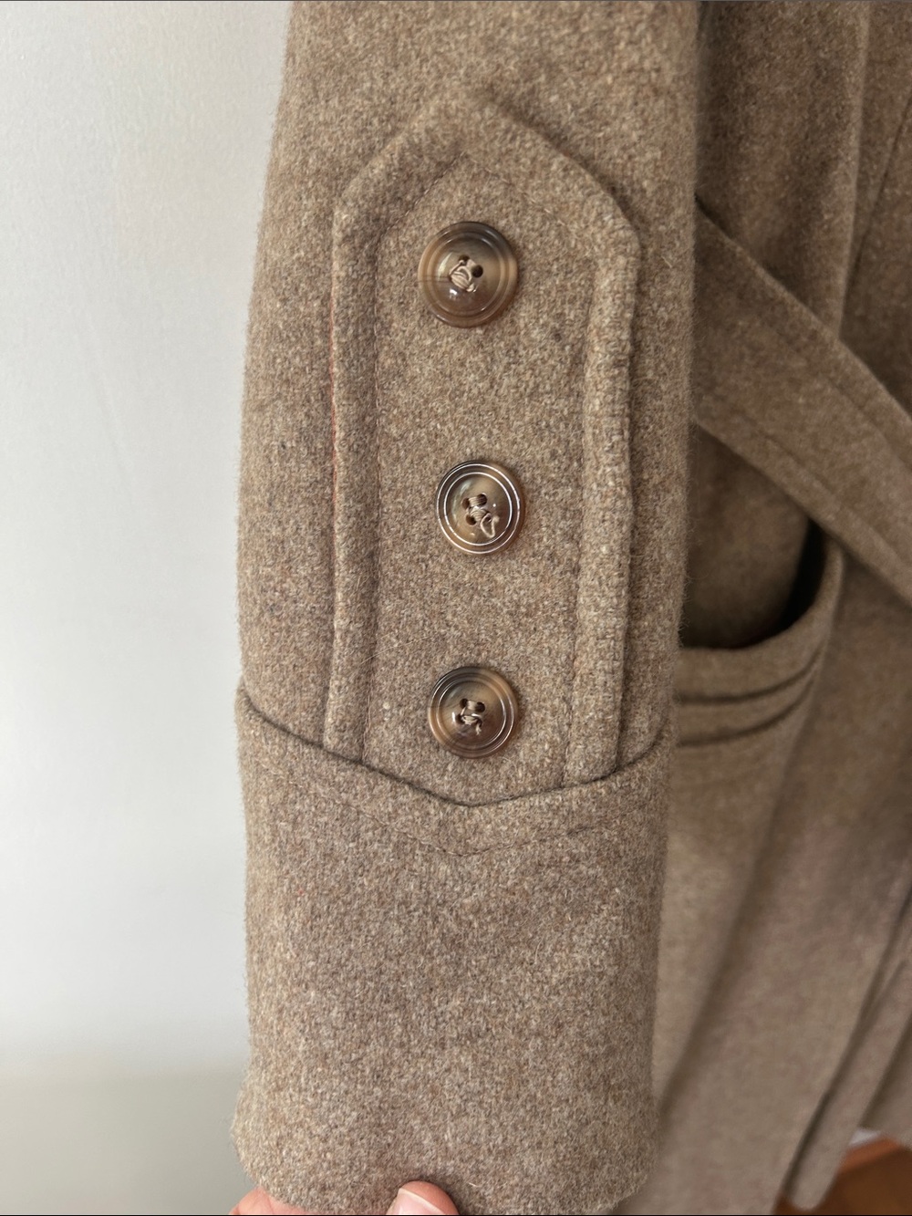 Vintage Wool Trench Coat Long Fit & Flare Belted Button Detail & Detachable Hood - Picture 4 of 16